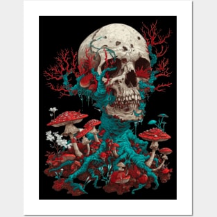 Skull and mushrooms. Posters and Art